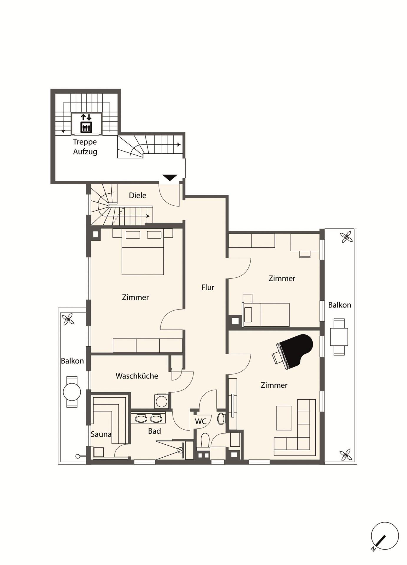 Grundriss-Skizze Obergeschoss
