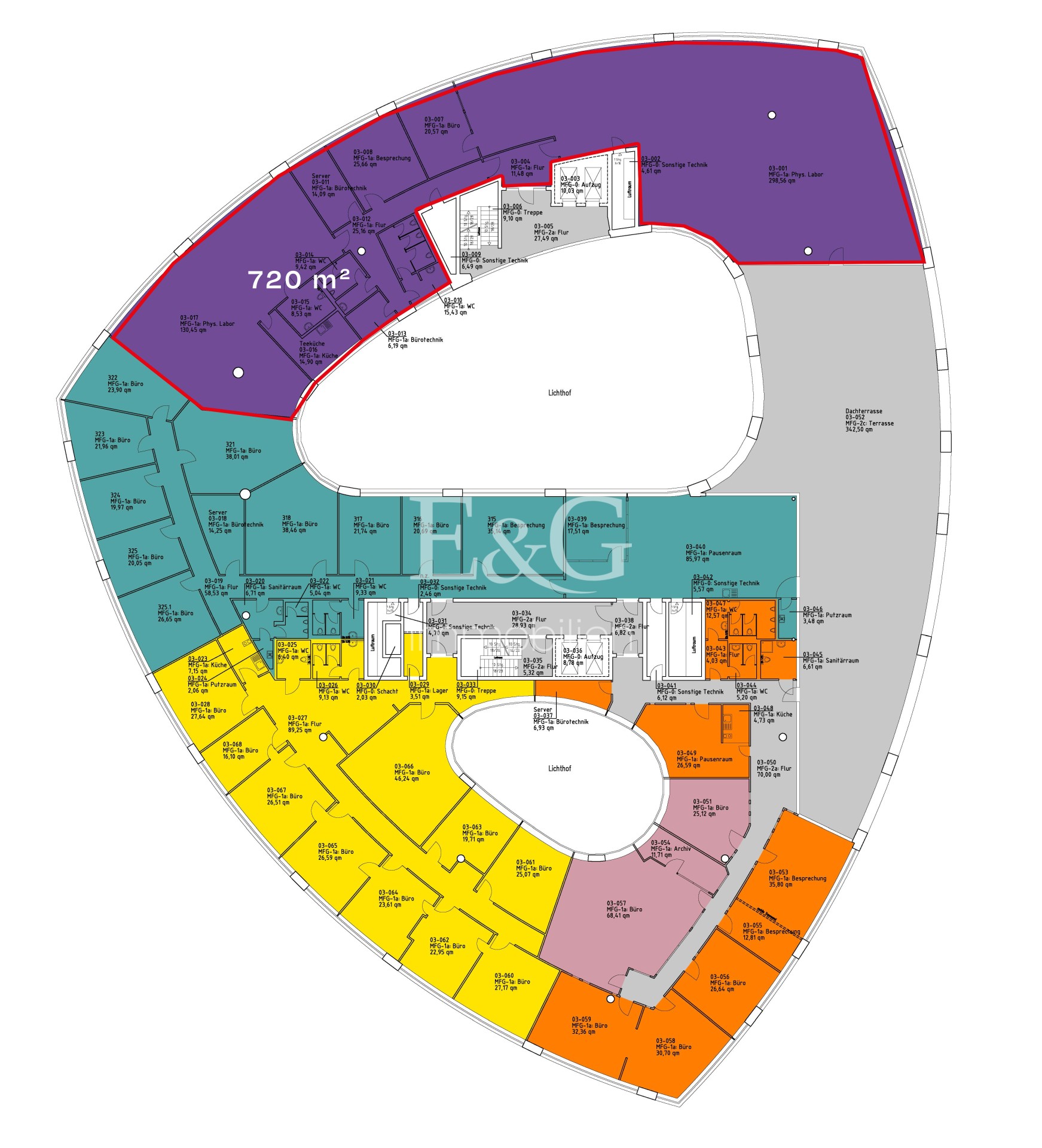 3.OG Mieterzuordnung, ca: 720 m²